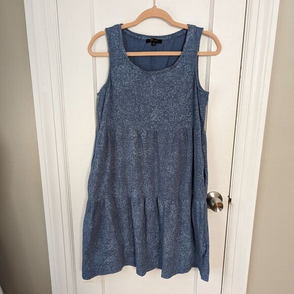 FRYE | Bandana Blue Floral Print Tiered Tank Dress Size Medium - Picture 1 of 8